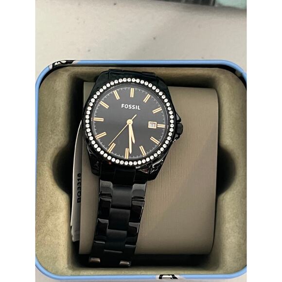 Fossil Janice BQ3318 Womens Black Crystal Steel Quartz Watch Original Box main image 2